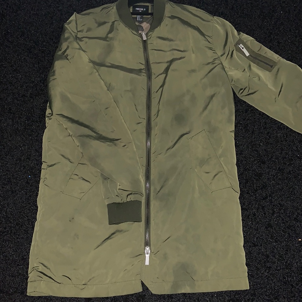 Long green bomber jacket
